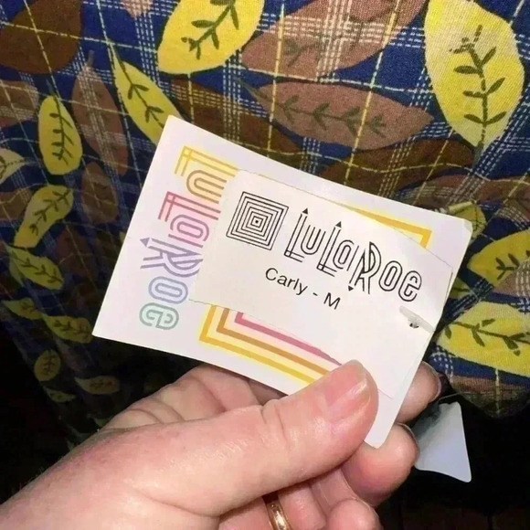 Lularoe medium brown& navy plaid Carly swing‎ dress:NWT . Leaf pattern over top - Picture 4 of 8